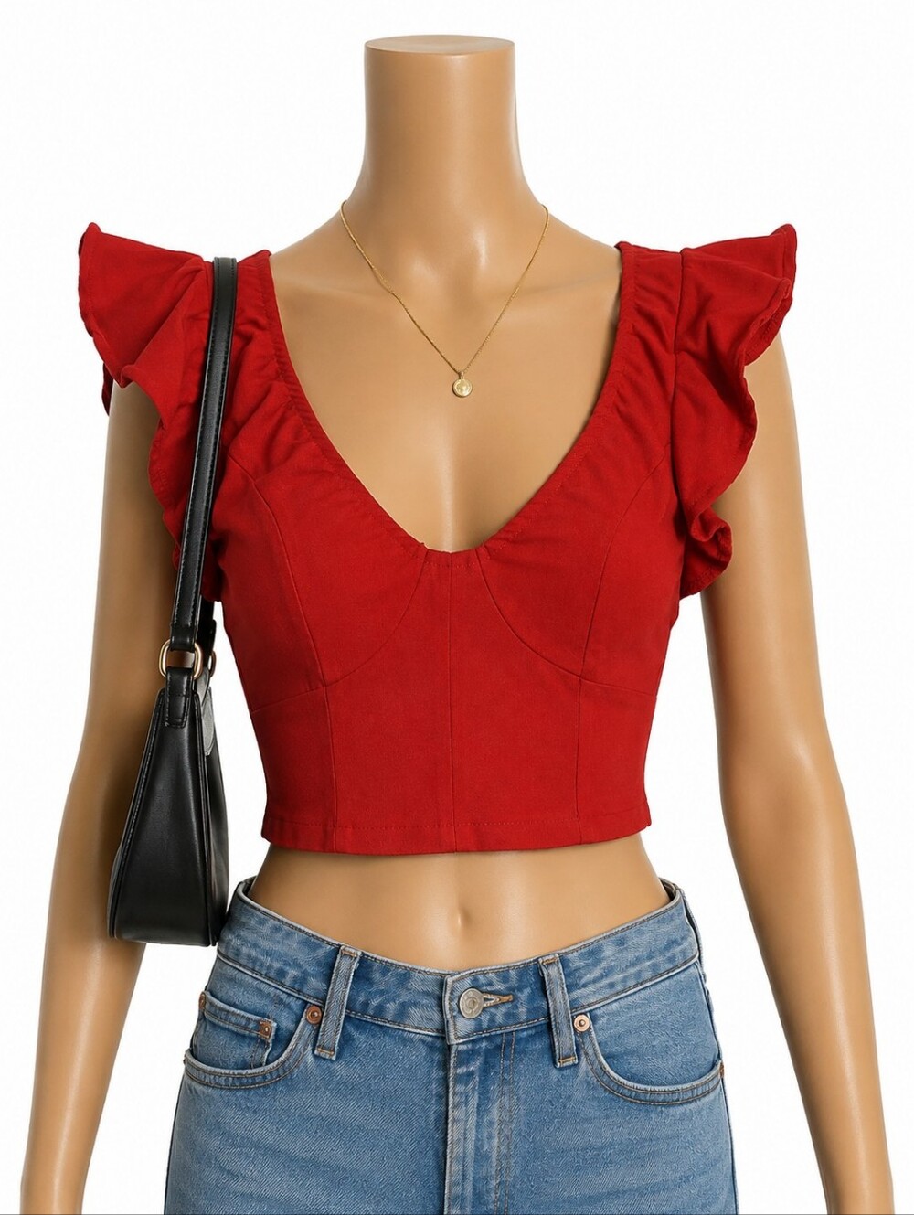 Valija Breaks Ruffle Crop Top Red Medium NWT